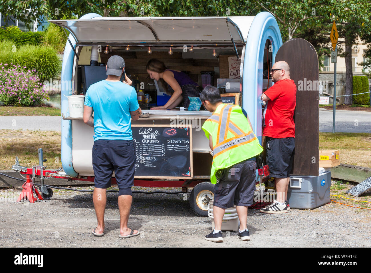 Very small Cafi Bella drink vending trailer at the 2019 Richmond Maritime Festival Stock Photo