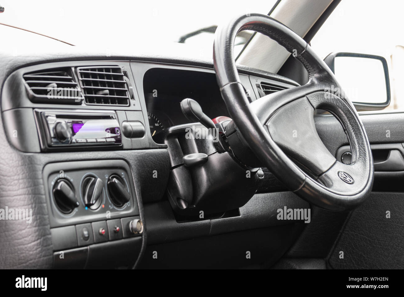 The inside of a Mark 1 Volkswagen golf car showing the dashboard and  steering wheel Stock Photo - Alamy