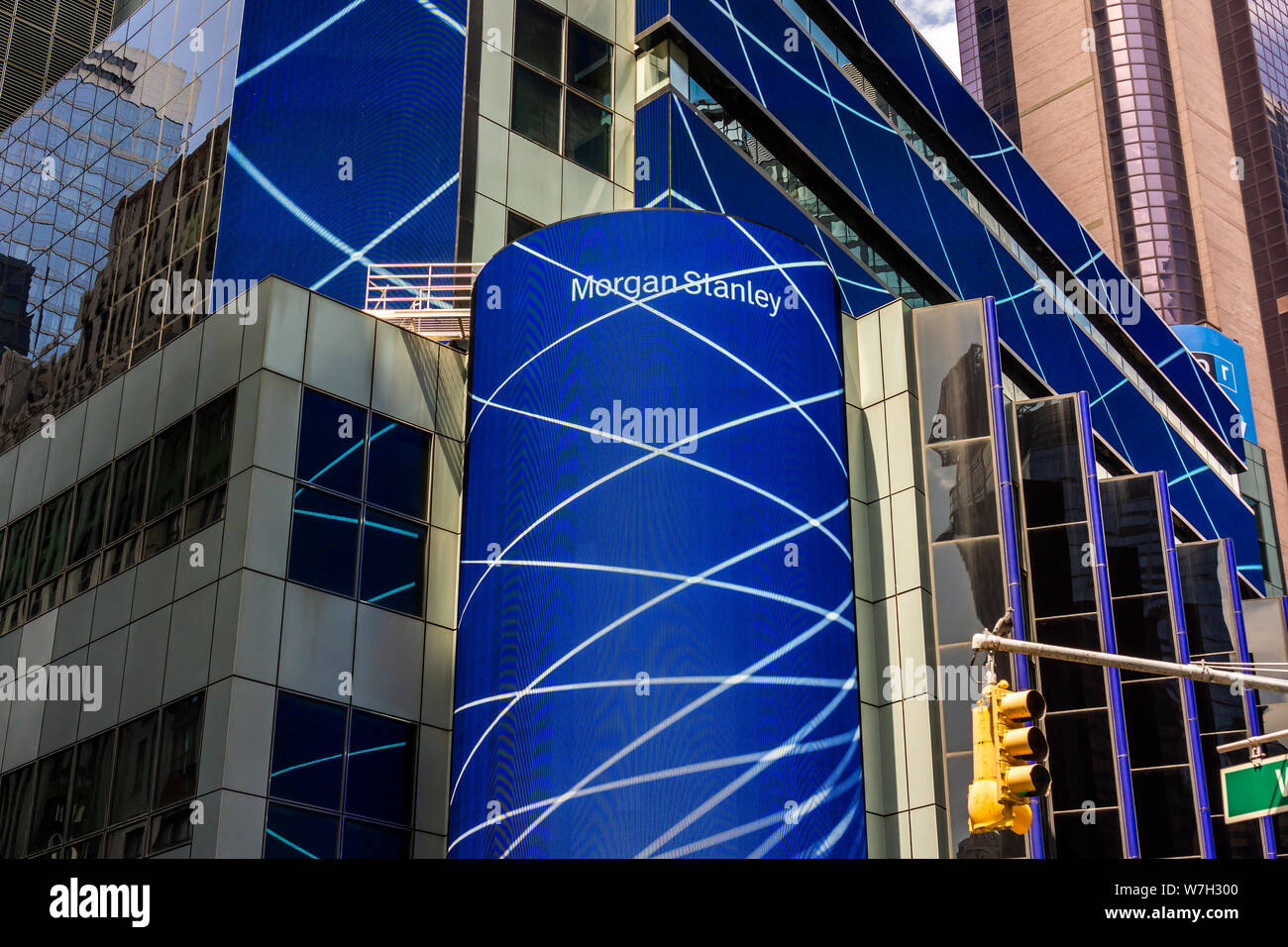 New York,NY/USA-August 1, 2019 Morgan Stanley engages in self-promotion on the digital display on their building in New York on Thursday, August 1, 2019. (© Richard B. Levine) Stock Photo