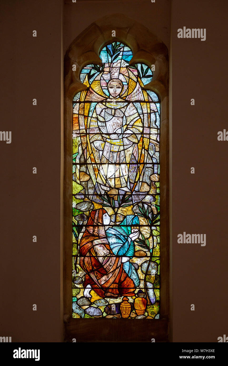 Stained glass window by Pippa Blackall of Saint Mary Magdalene and Saint Mary Salome, Bildeston church, Suffolk, England, UK Stock Photo