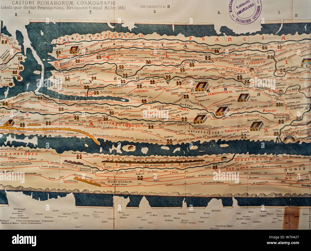 Tabula Peutingeriana / Peutinger Map / Peutinger's Tabula / Peutinger Table, illustrated itinerarium / ancient Roman road map Stock Photo