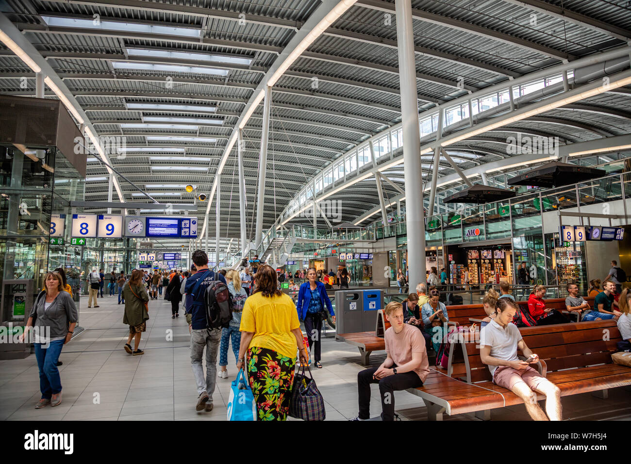 Utrecht, Netherlands, July 1st, 2019. Utrecht Centraal, Central station interior. People walking or waiting Stock Photo