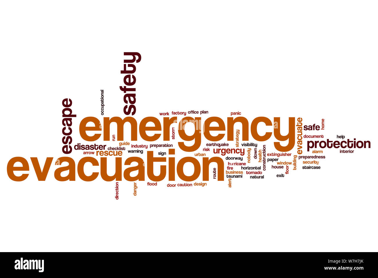 Emergency evacuation word cloud concept Stock Photo