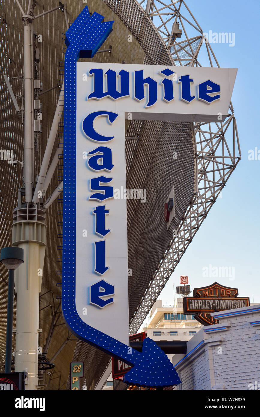 The White Castle restaurant sign on Fremont Street, Las Vegas Stock Photo
