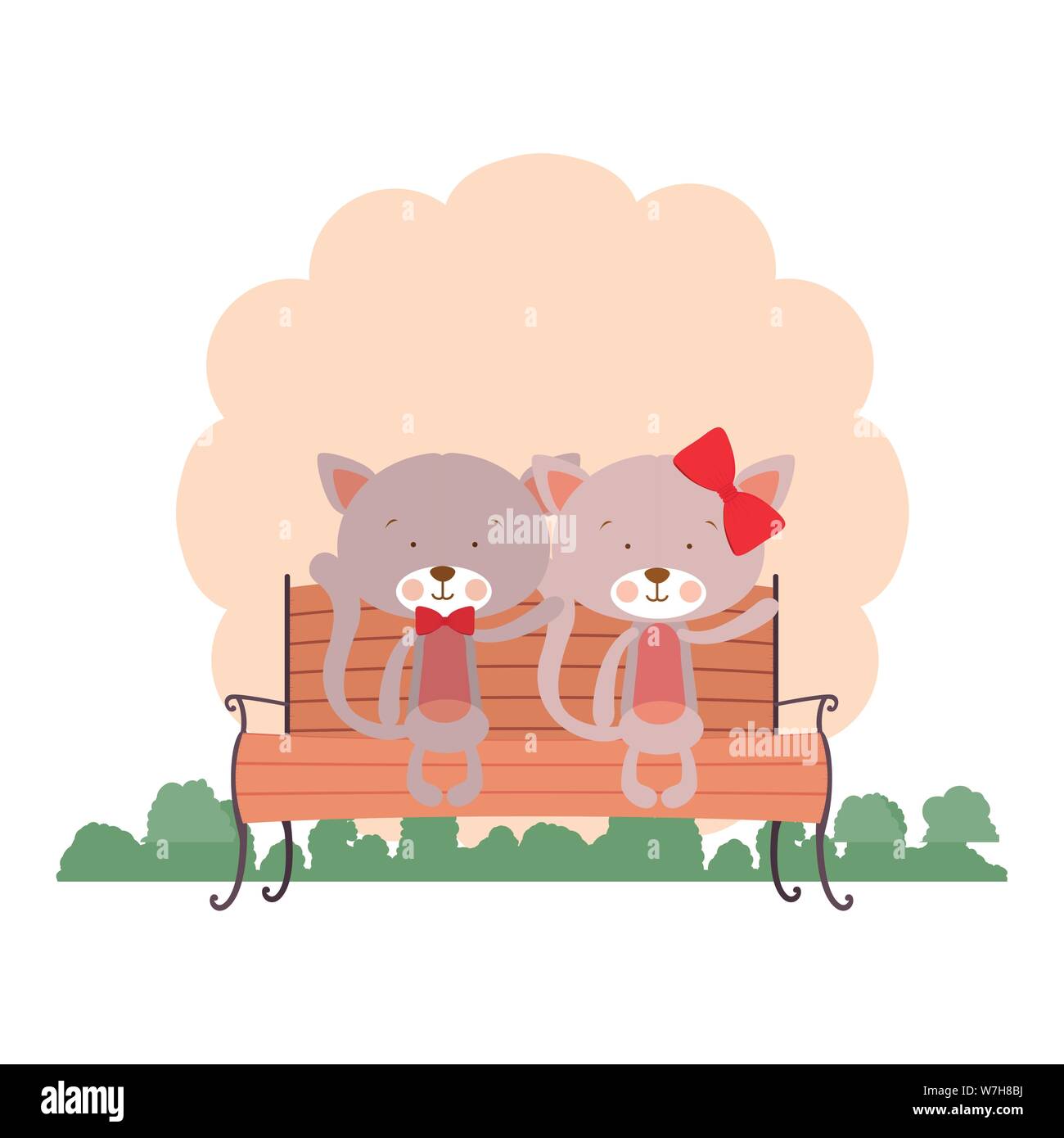 cute couple of cats sitting on park chair Stock Vector Image & Art - Alamy