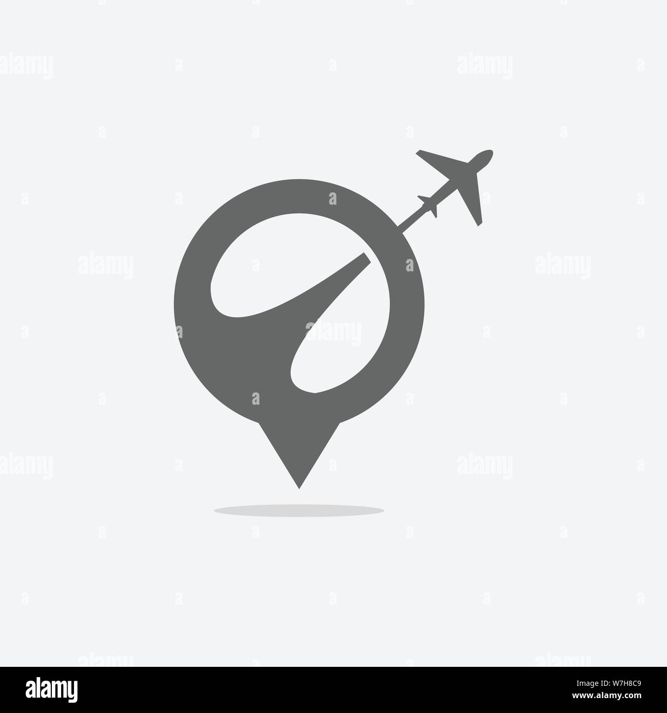 Travel agency logo with GPS map pointer icon and airplane travel logo vector design illustration Stock Vector