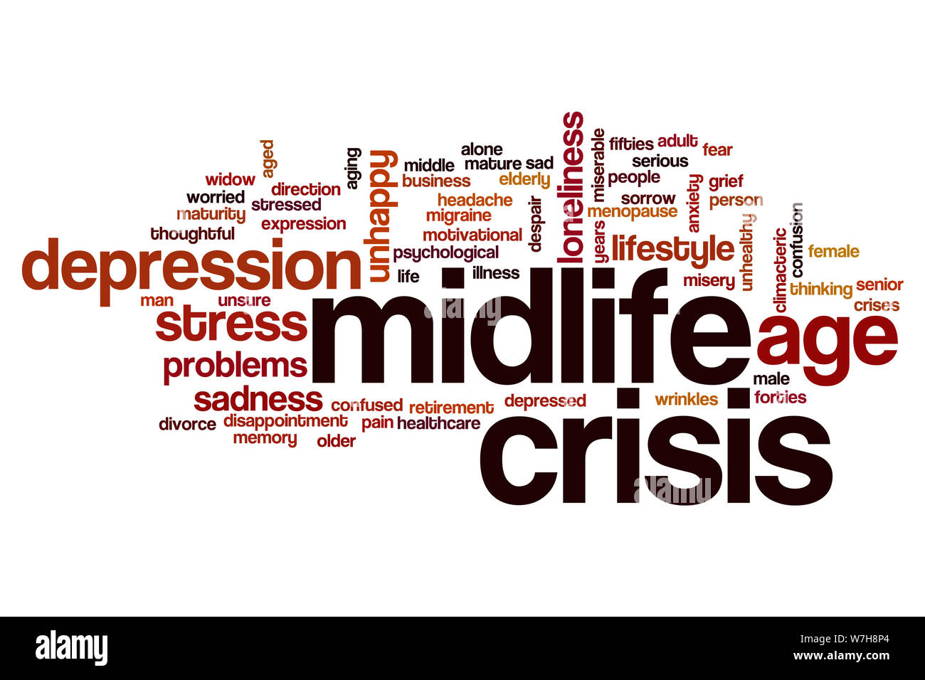 Midlife crisis word cloud concept Stock Photo