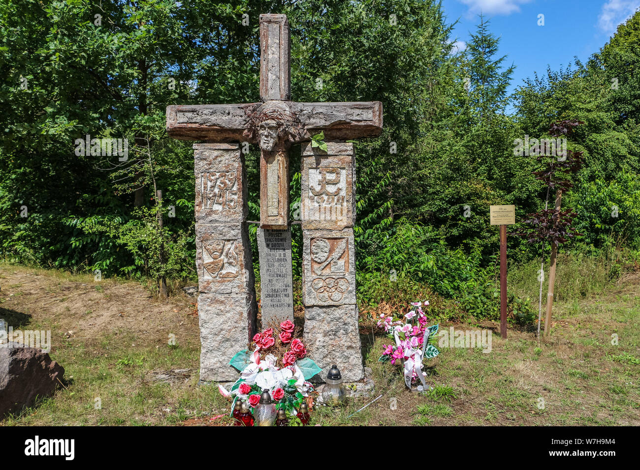 Borne Sulinowo, Poland. 3rd, August  2019 Monument in memoriam of killed prisoners - soldiers in the Oflag is seen in Borne Sulinowo, Poland on 3 August 2019 Oflag II-D was a WWII German prisoner-of-war camp located at Gross Born was established to house French officers from the Battle of France, later Polish and Soviet soldiers. In Ja. 1945 there were 5,014 officers and 377 orderlies in the camp. © Vadim Pacajev / Alamy Live News Stock Photo