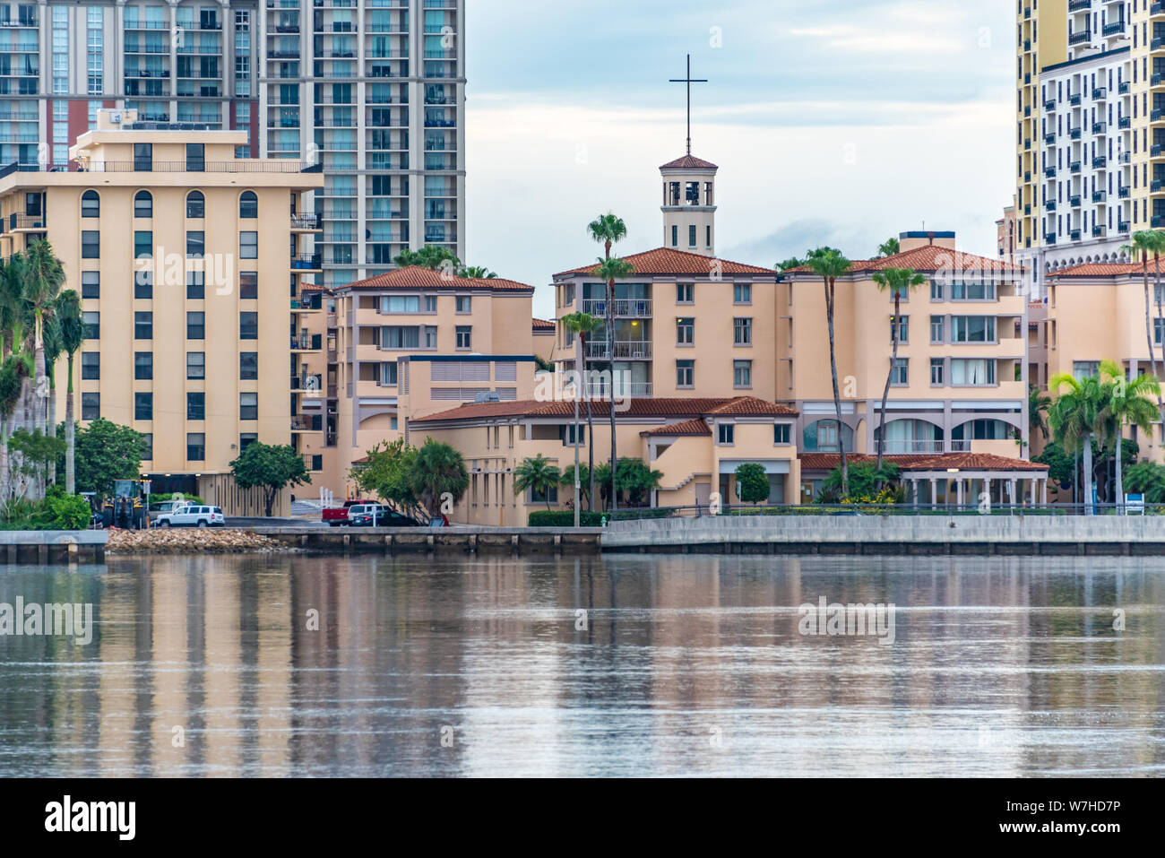 Palm Beach Atlantic University's waterfront campus on the Intracoastal Waterway in downtown West Palm Beach, Florida. (USA) Stock Photo