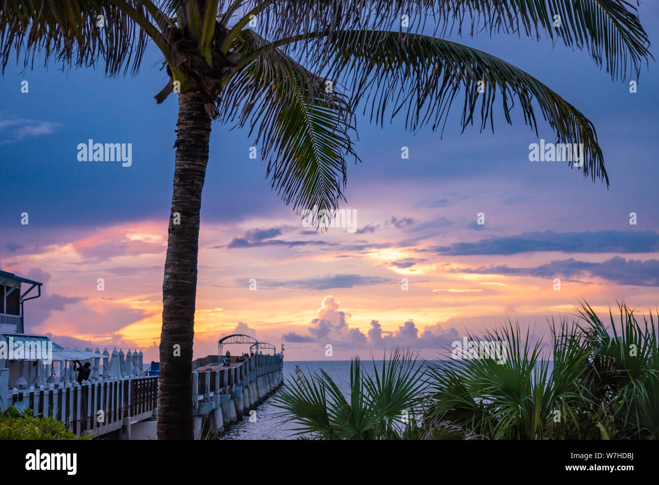 Colorful sunrise at Lake Worth Beach Pier in Lake Worth, Palm Beach County, Florida. (USA) Stock Photo