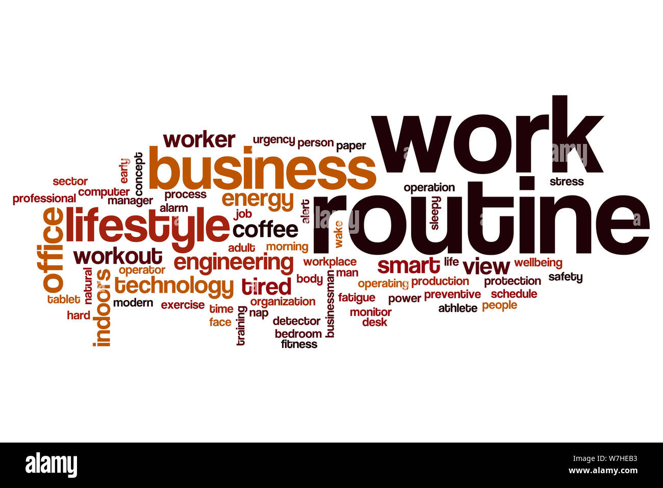 Work routine word cloud concept Stock Photo Alamy
