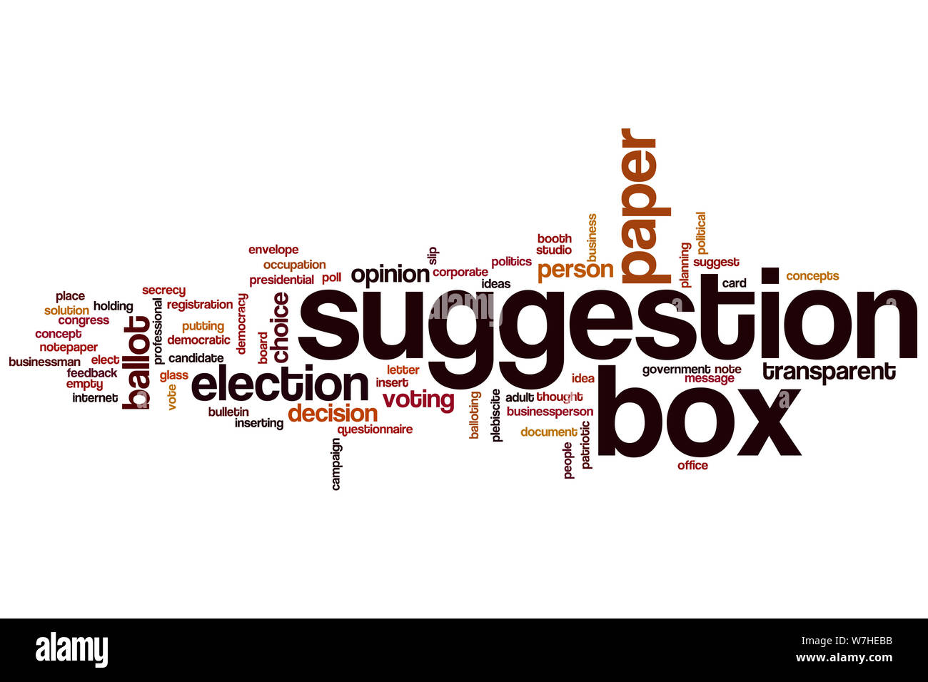 Suggestion box word cloud concept Stock Photo Alamy