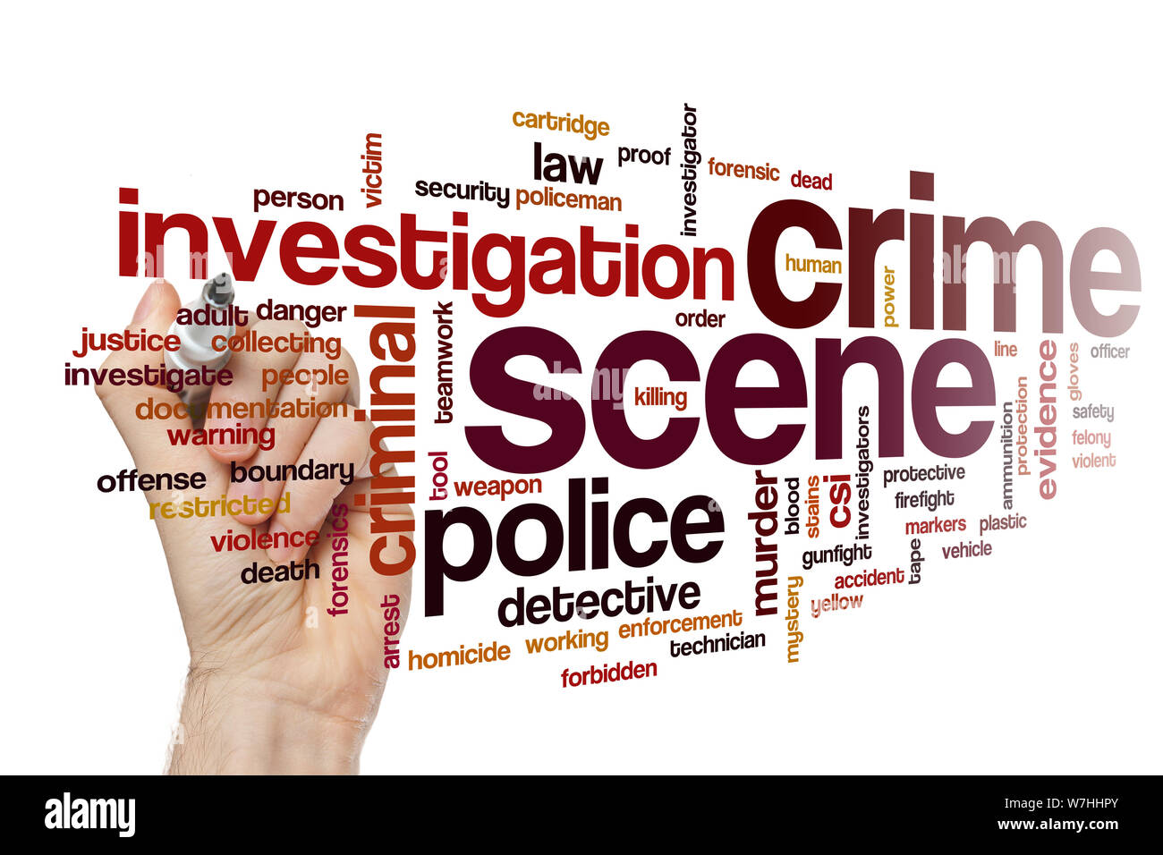 Crime scene word cloud concept Stock Photo