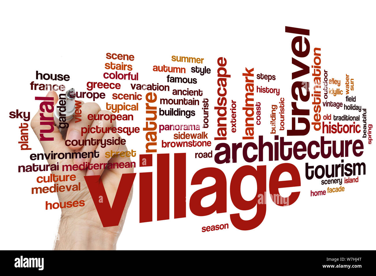 Village word cloud concept Stock Photo Alamy