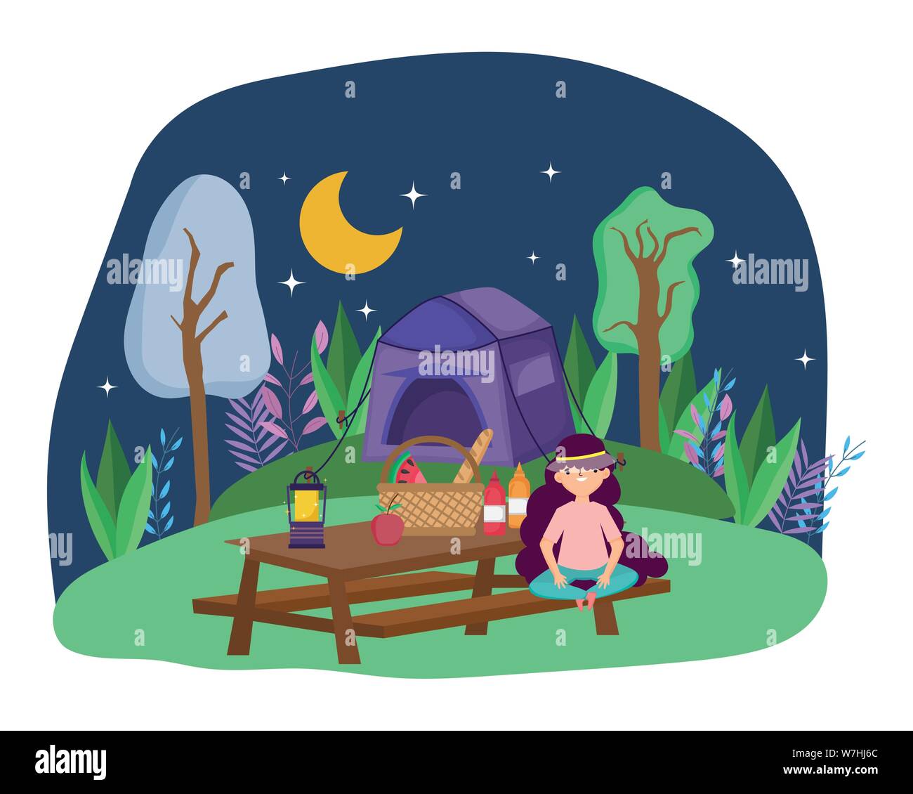 Tent And Woman Cartoon Design Camping Forest Adventure Lifestyle Summer Travel And Outdoor Theme Vector Illustration Stock Vector Image Art Alamy