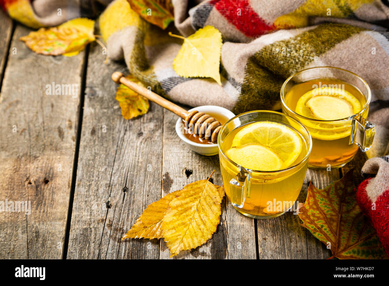 Fall immune system booster ginger and turmeric tea and ingredients