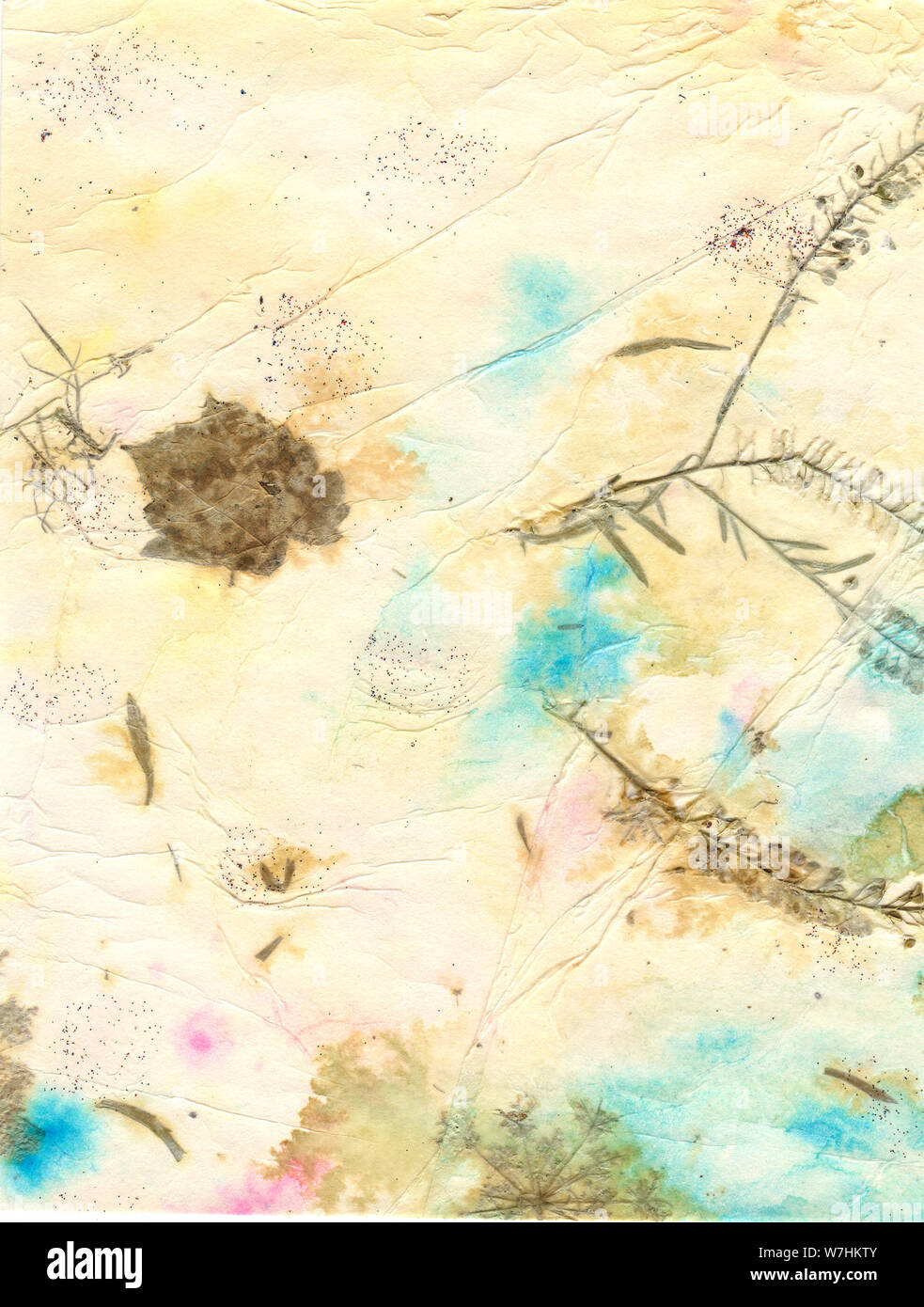 dried leaves and colors under papper layers for background uses Stock ...