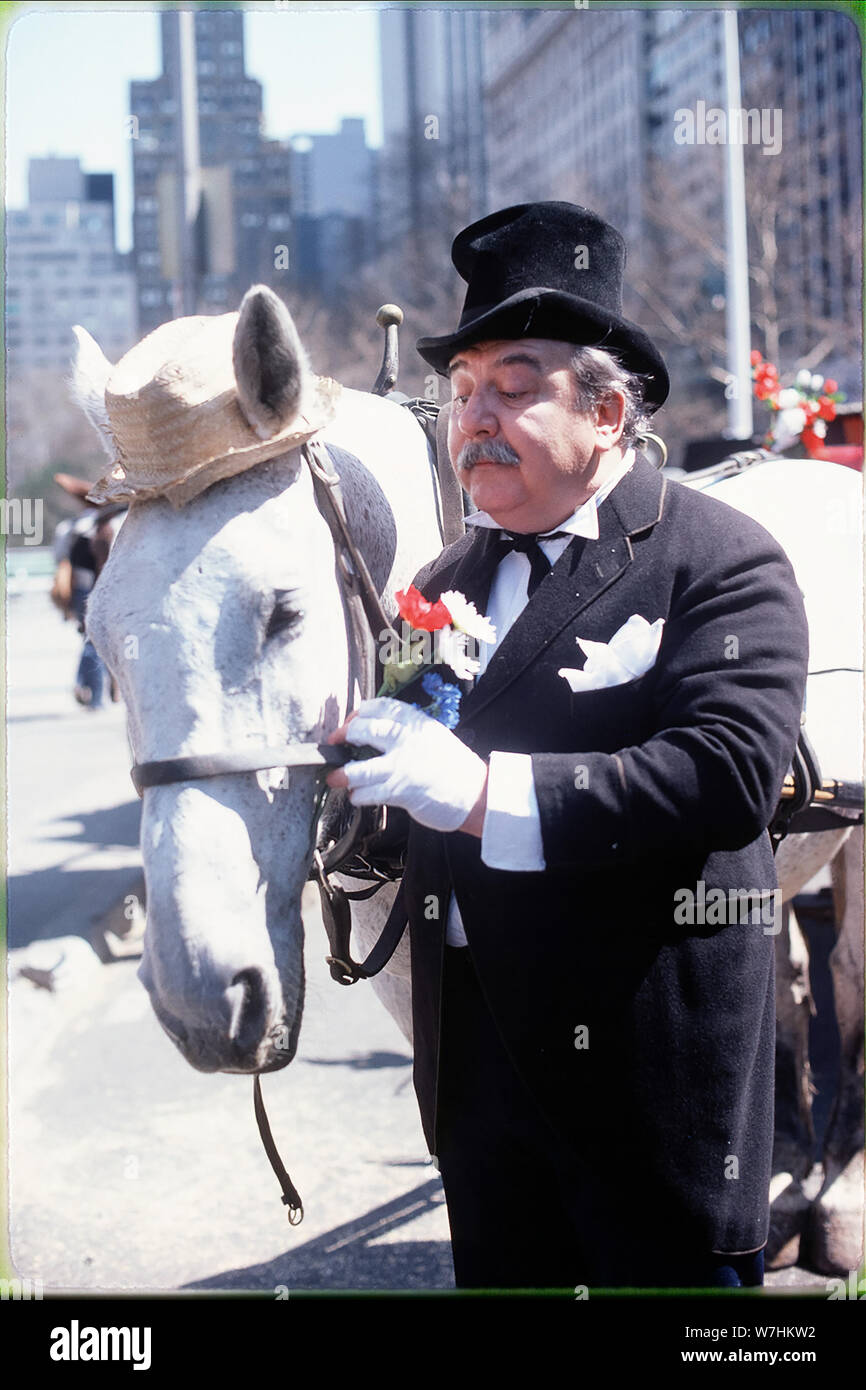 Man with horse in NYC Stock Photo