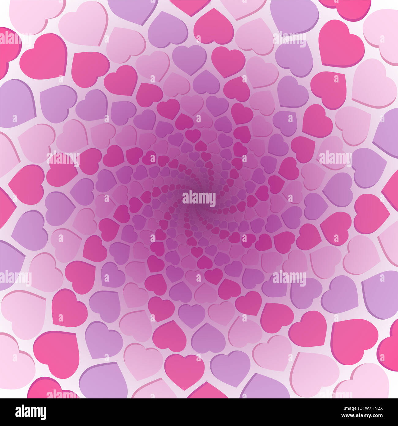 Hearts spiral background. Pink, purple and rosy love pattern in a hypnotizing tunnel. Symbolic for rapture of love, confusion of love, love charm. Stock Photo