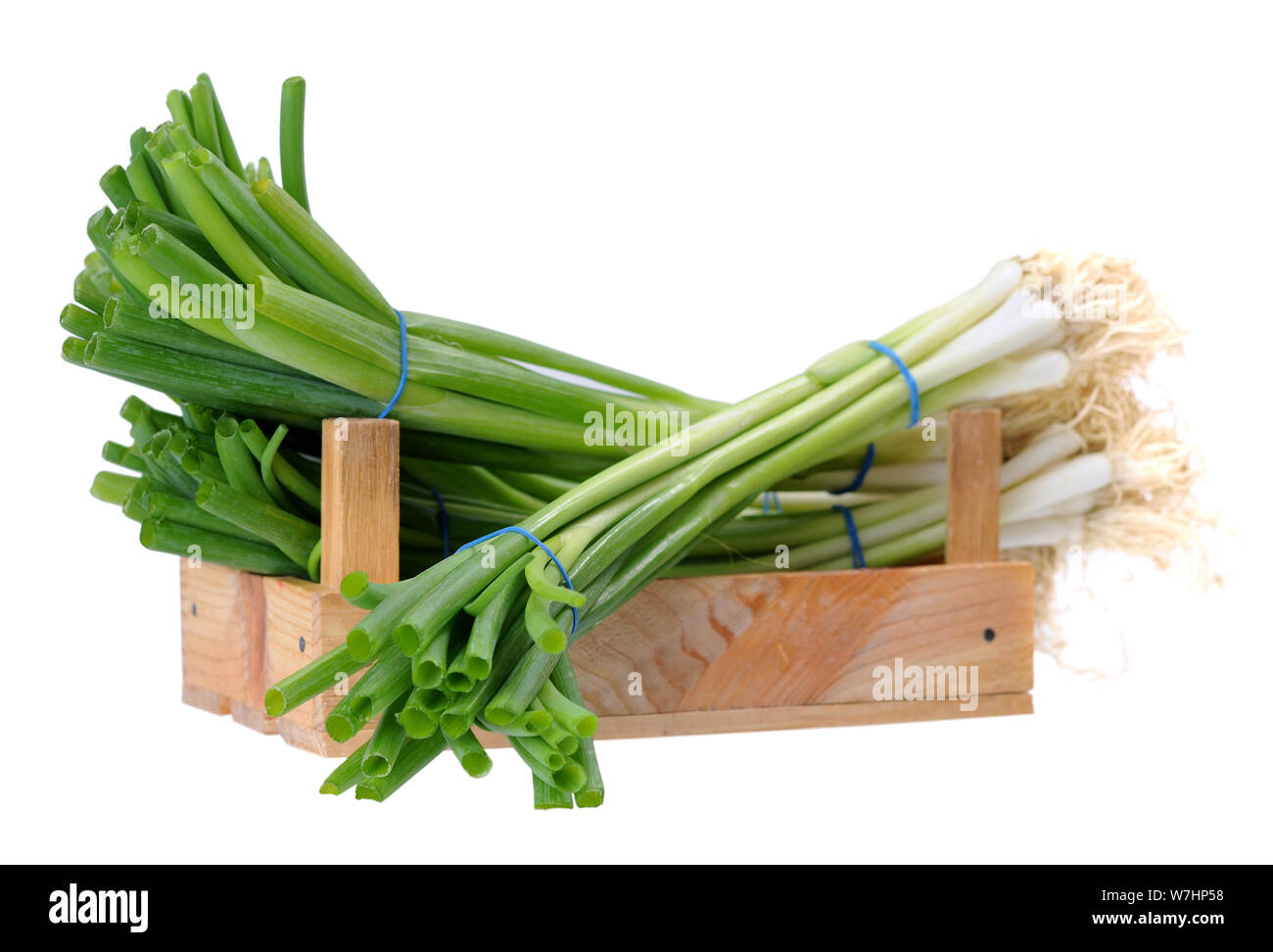 green onion bunches in wooden crate isolate on white Stock Photo - Alamy