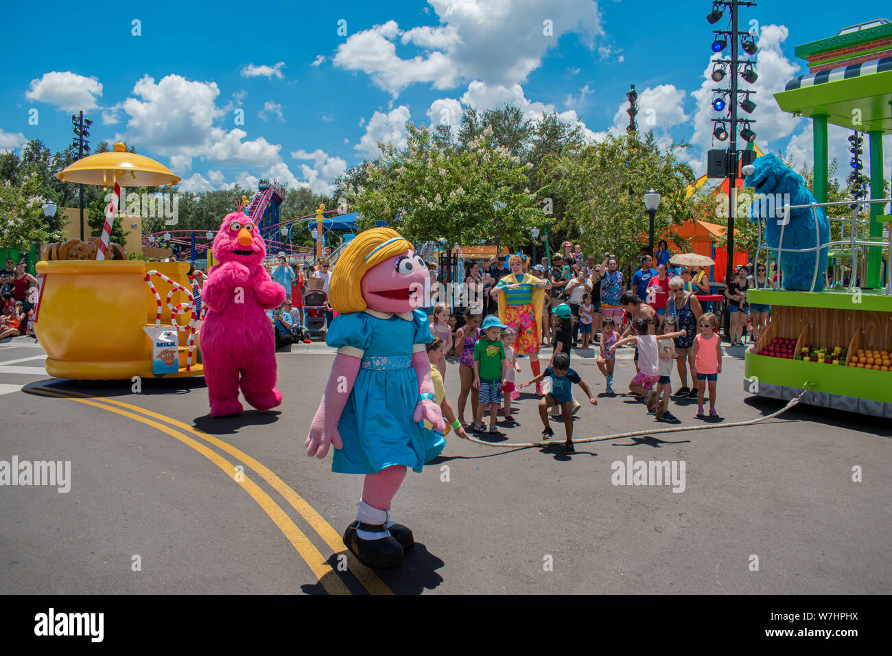 Orlando, Florida. July 30, 2019. Telly monster, Abby Cadabby, and ...