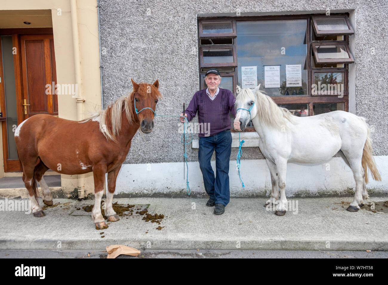 Dunmanway, Cork, Ireland. 06th August, 2019. David O'Sullivan from Leap with his two ponies at the Ballabuidhe Horse Fair that is held every August in Dunmanway, Co. Cork, Ireland. - Credit; David Creedon/Alamy Live News Stock Photo