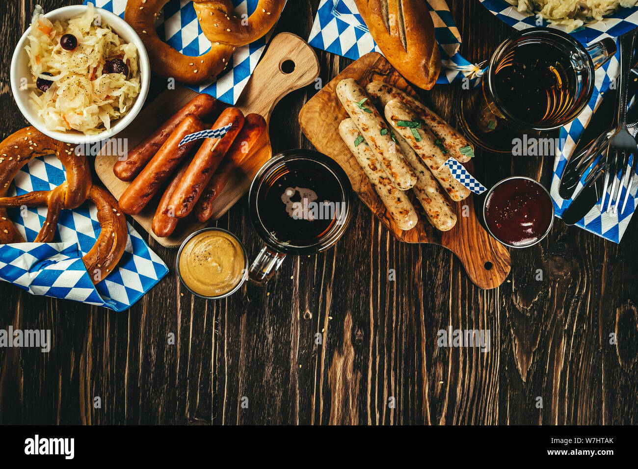 October fest concept - traditional food and beer served at event Stock Photo