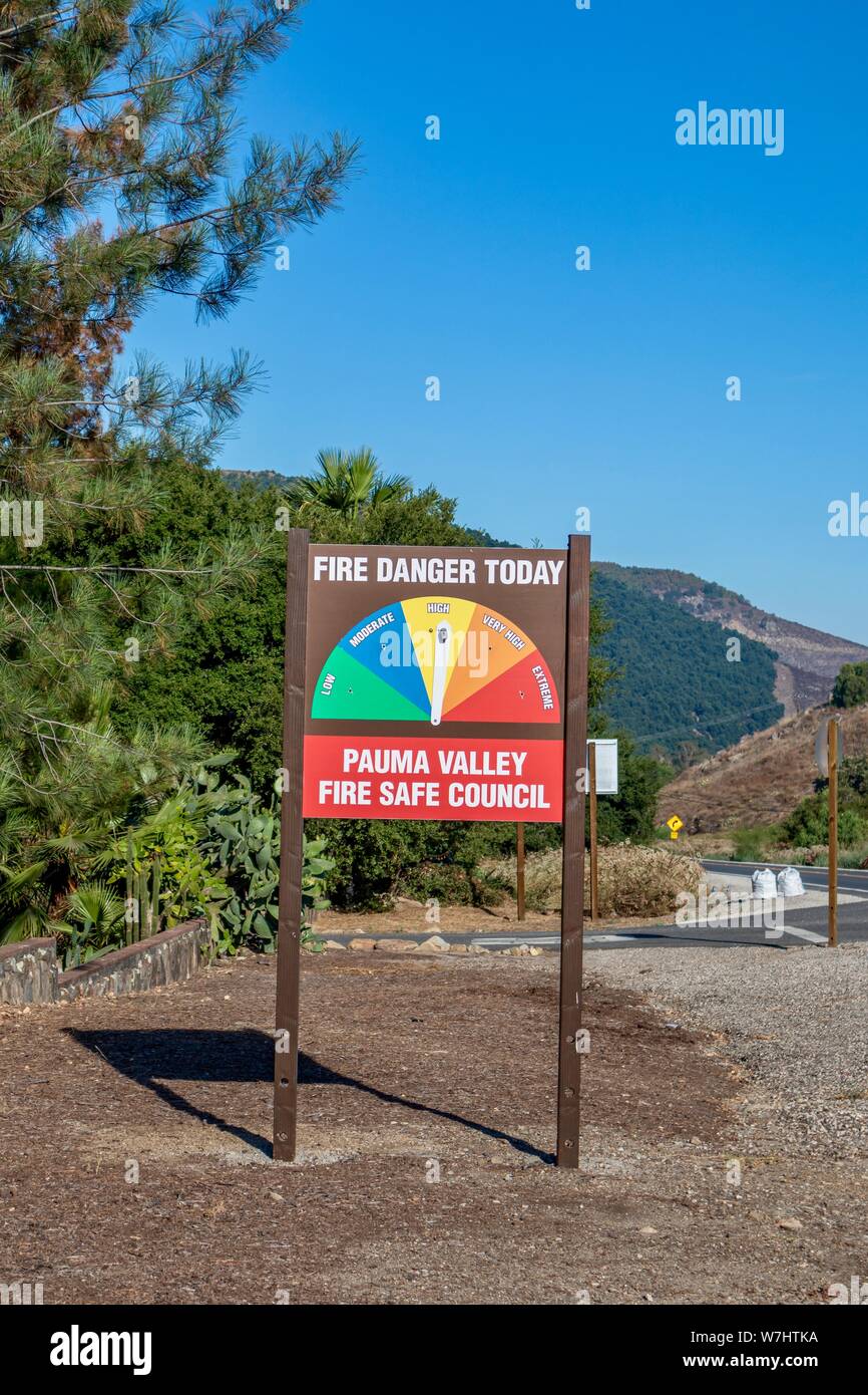 Fire danger sign in Pauma Valley California Stock Photo