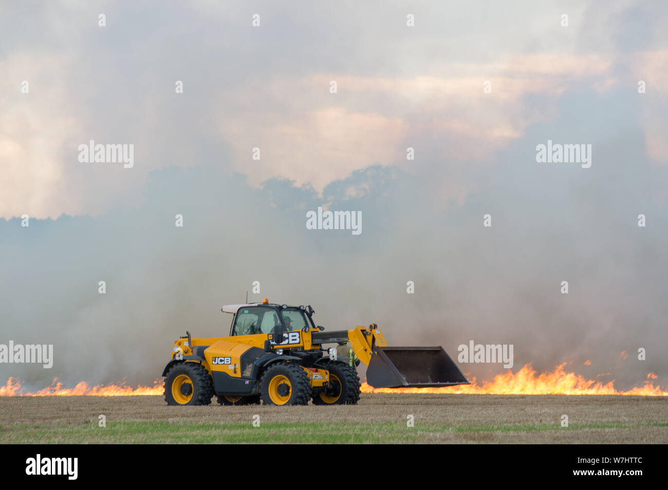 Fire in a field between Lemsford and Hatfield, Hertfordshire UK. The
