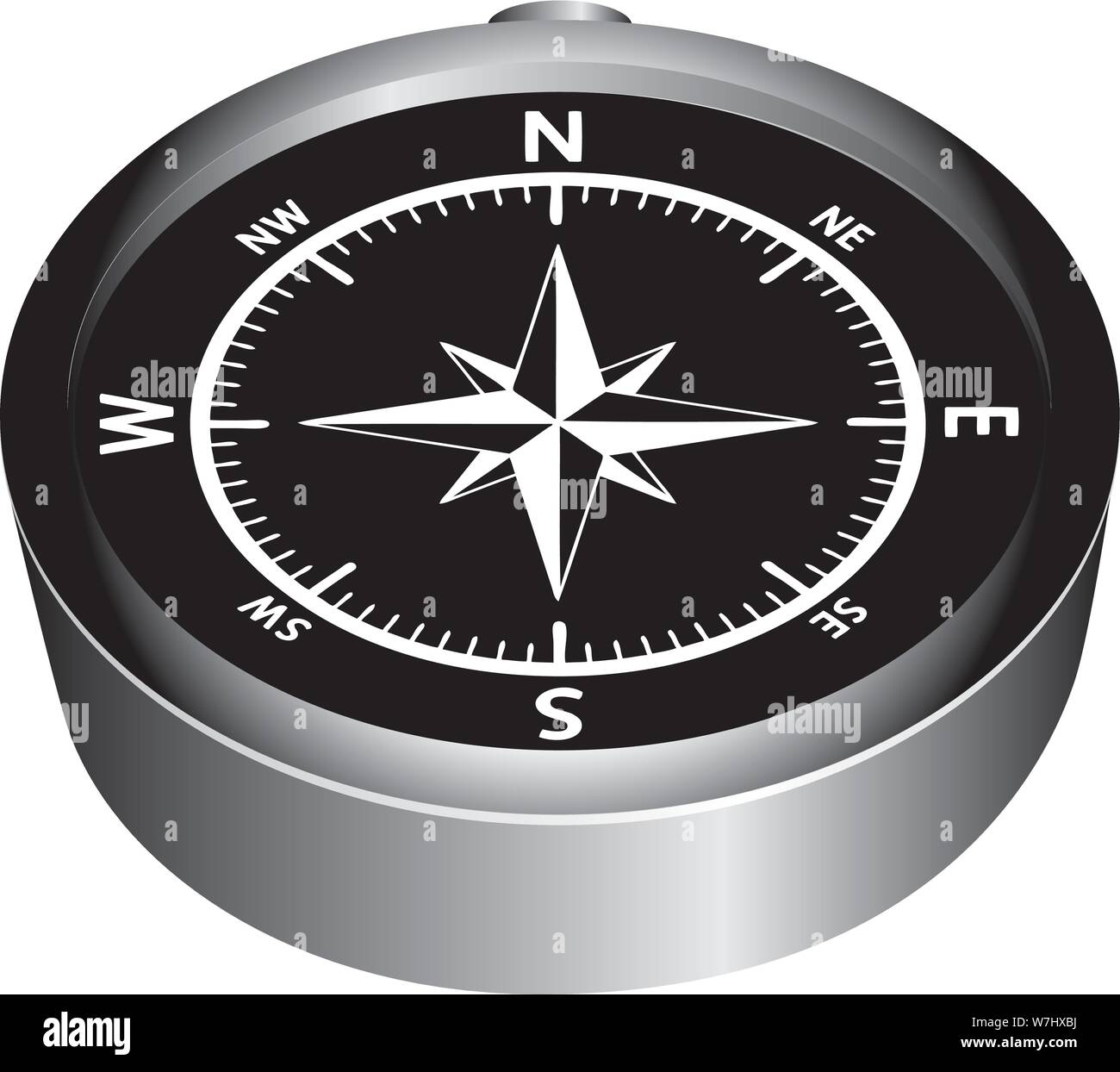 Black surface of the magnetic compass with white designation Stock Vector