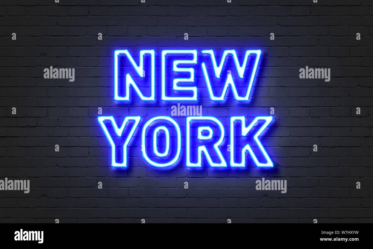 New York neon sign on brick wall background Stock Photo