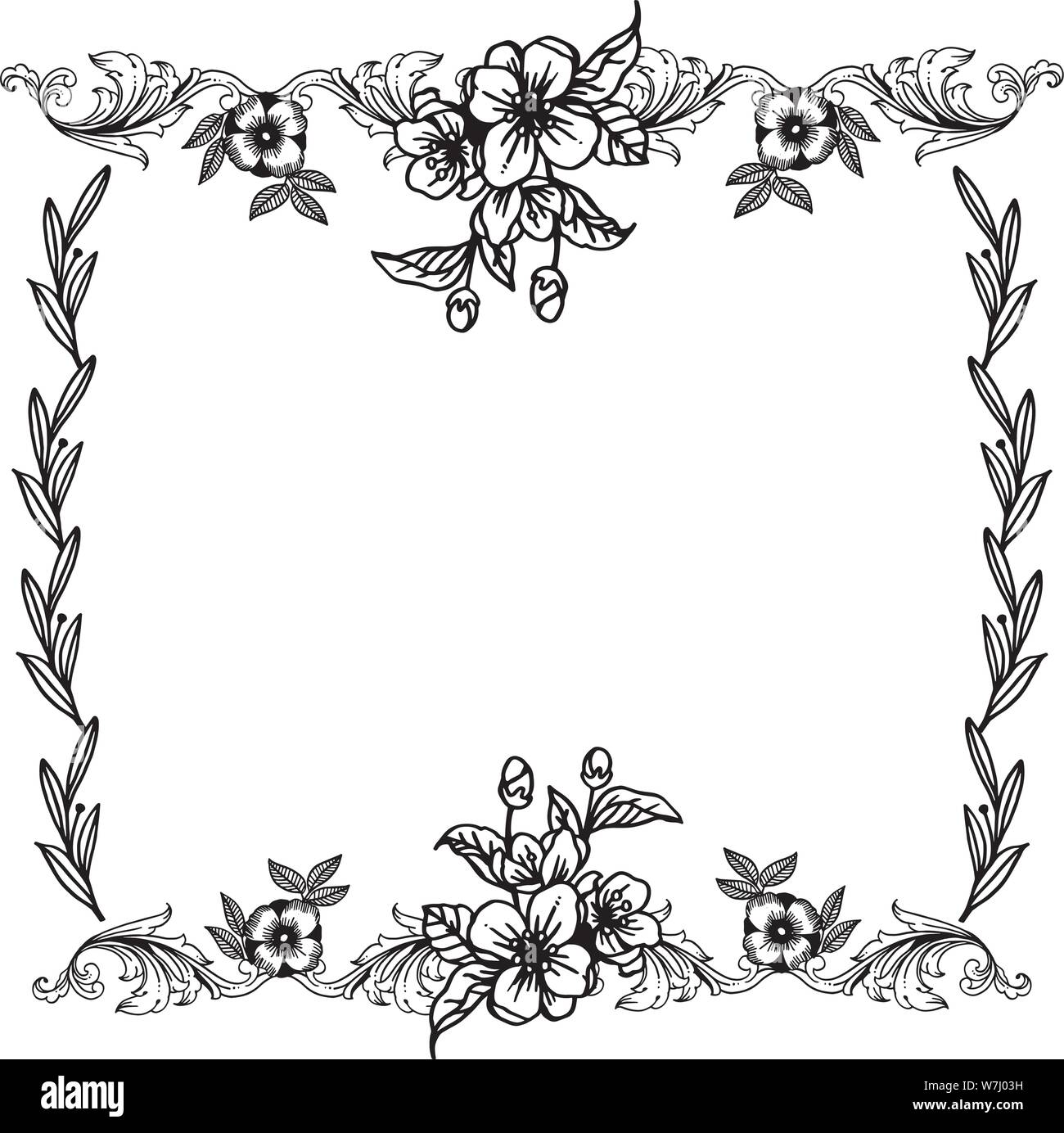 Beautiful wallpaper, greeting card, with drawing of leaves floral frame ...