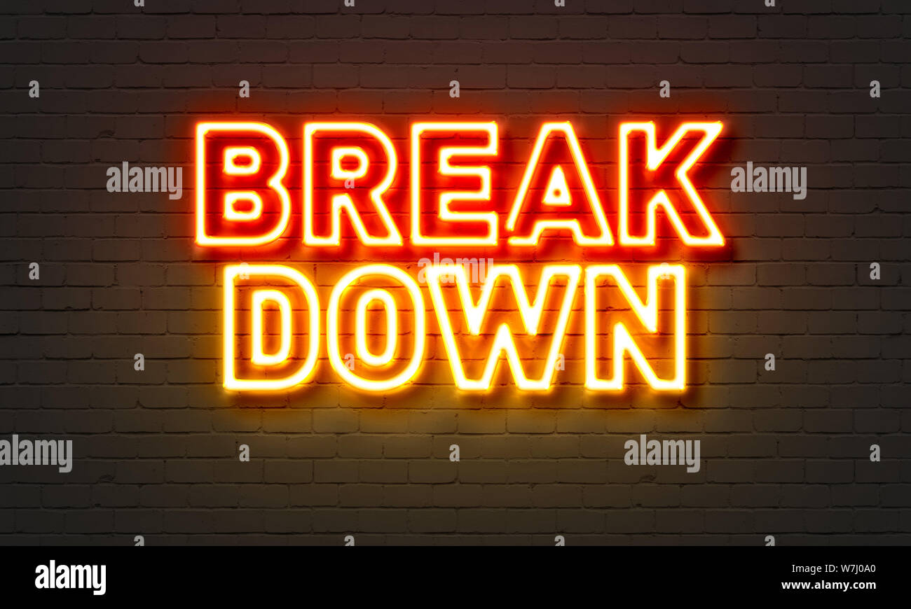 Breakdown neon sign on brick wall background Stock Photo