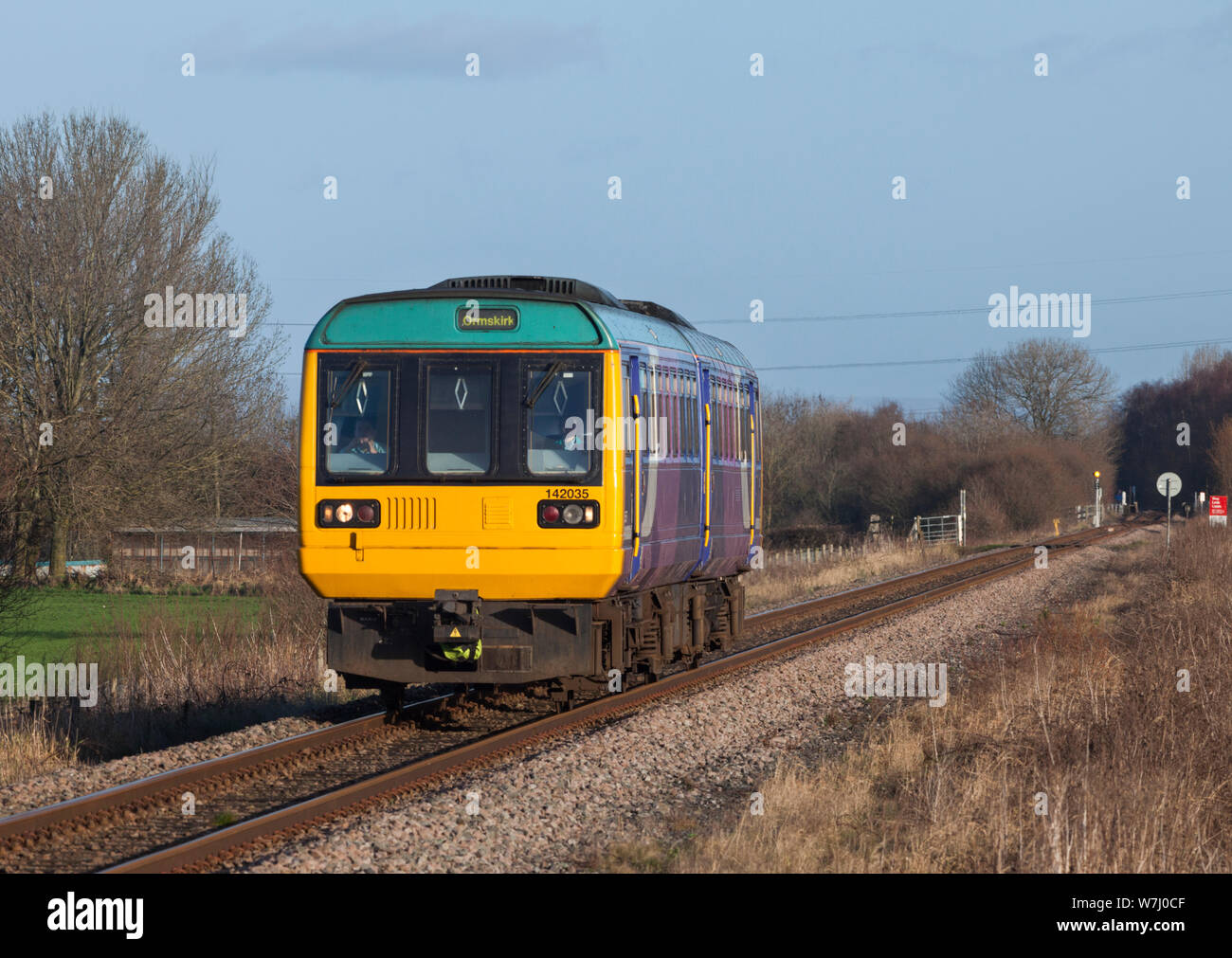 Arriva northern Rail class 142 pacer train passing Farrington Moss on ...