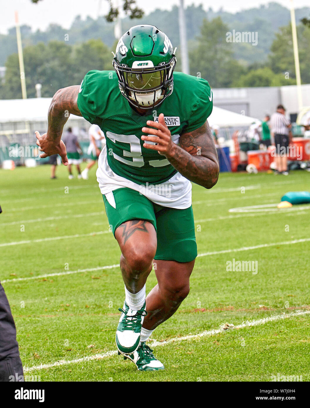 August 6, 2019, Florham Park, New Jersey, USA: New York Jets strong safety Jamal  Adams (33) during training camp at the Atlantic Health Jets Training  Center, Florham Park, New Jersey. Duncan Williams/CSM