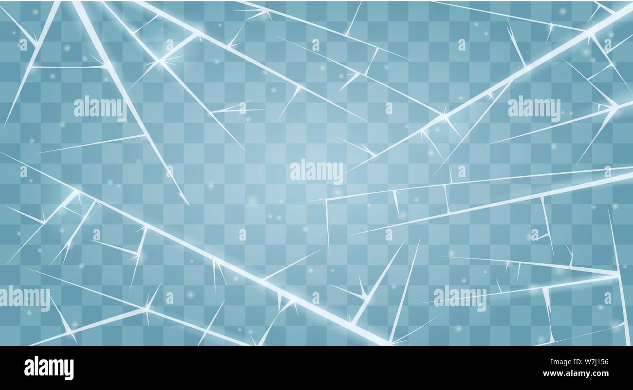 Frozen surface. Vector window with white ice cracks, cold cracked