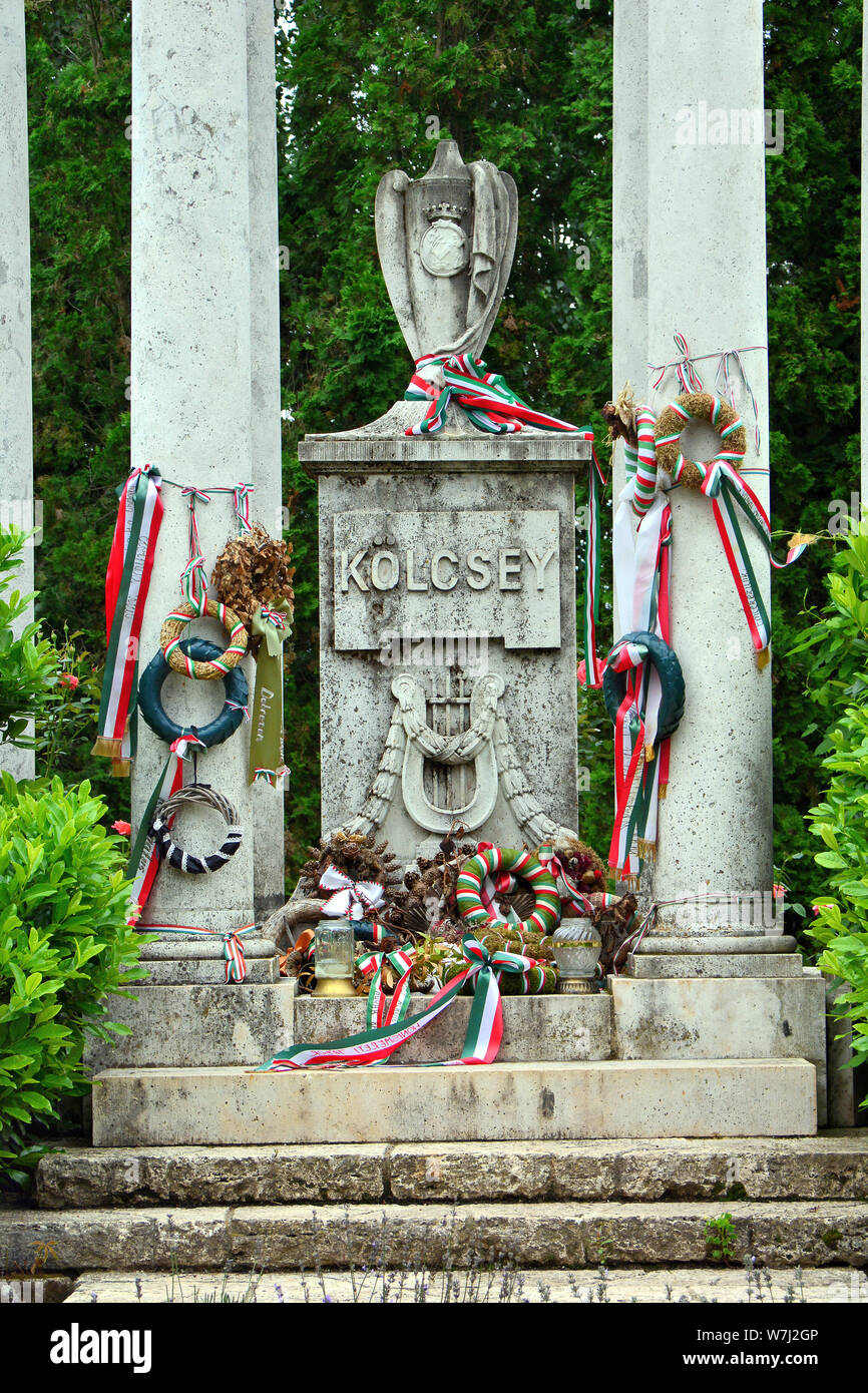 Tomb of Ferenc Kölcsey (Francis Kolcsey) a Hungarian poet, literary critic, orator, and politician, cemetery, Szatmárcseke, Hungary, Magyarország Stock Photo