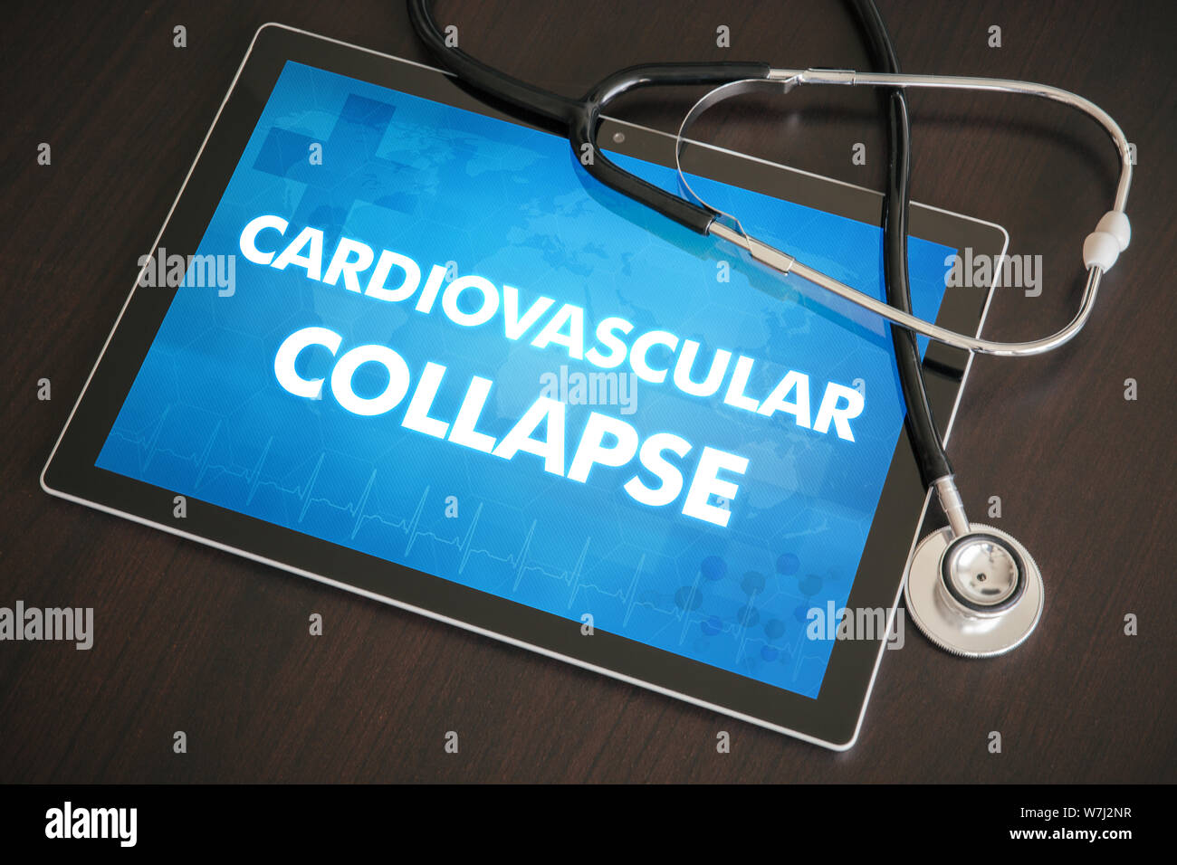 Cardiovascular collapse (endocrine disease) diagnosis medical concept on tablet screen with stethoscope. Stock Photo
