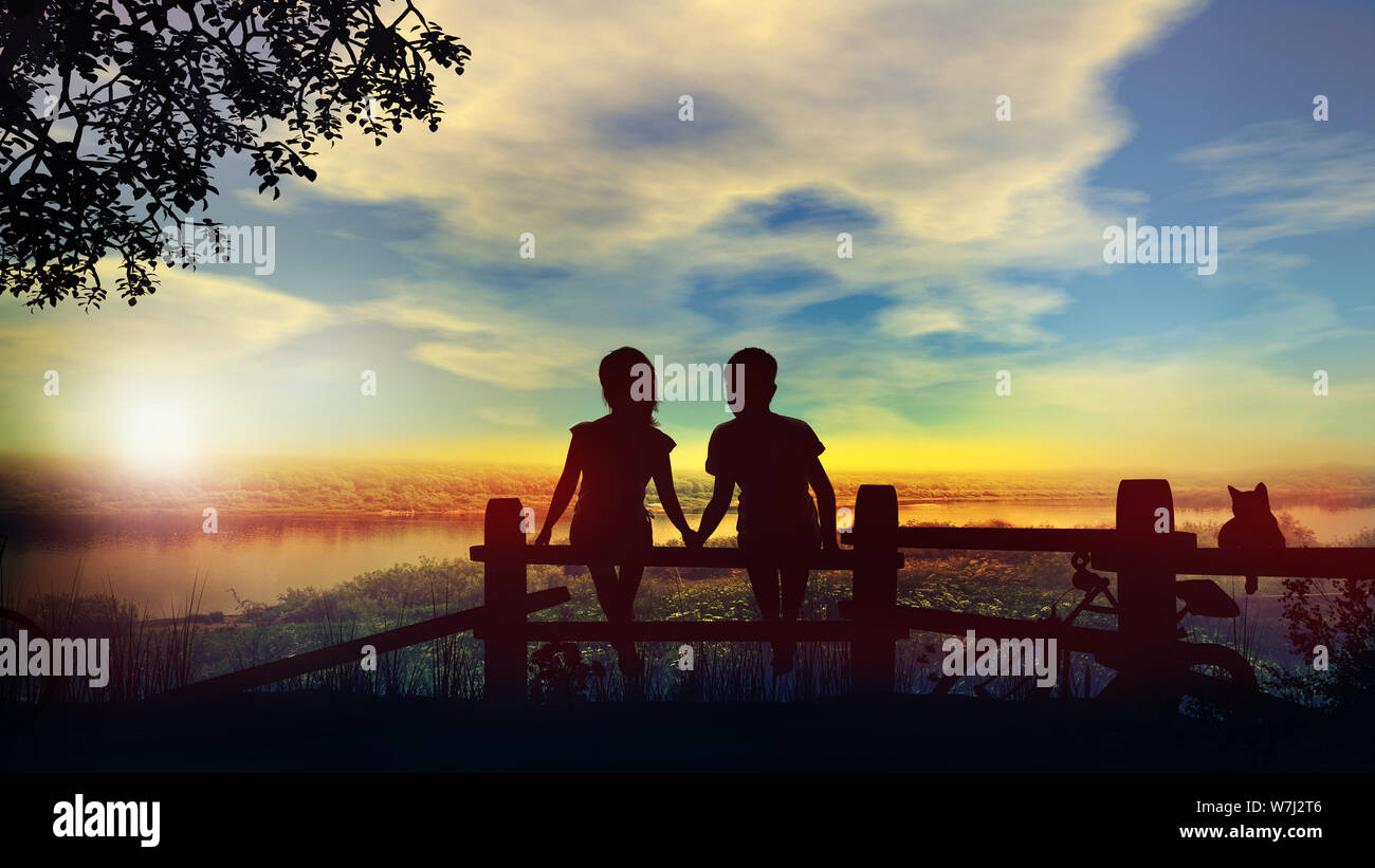 Boy And Girl Hold Hands Against The Backdrop Of Summer Sunset On The River Stock Photo Alamy Boy And Girl Hold Hands Against The Backdrop Of Summer Sunset On The River Stock Photo Alamy