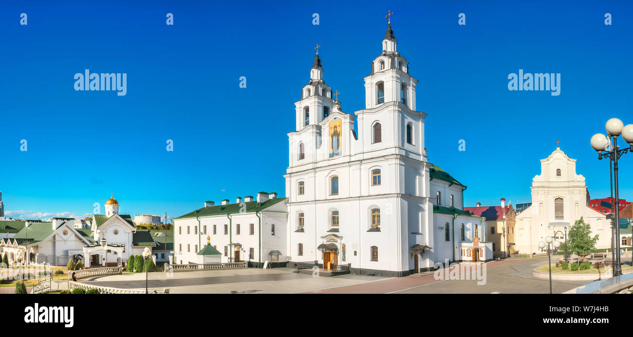 Panoramic view of cathedral Holy Spirit, main orthodox church in Minsk. Belarus Stock Photo