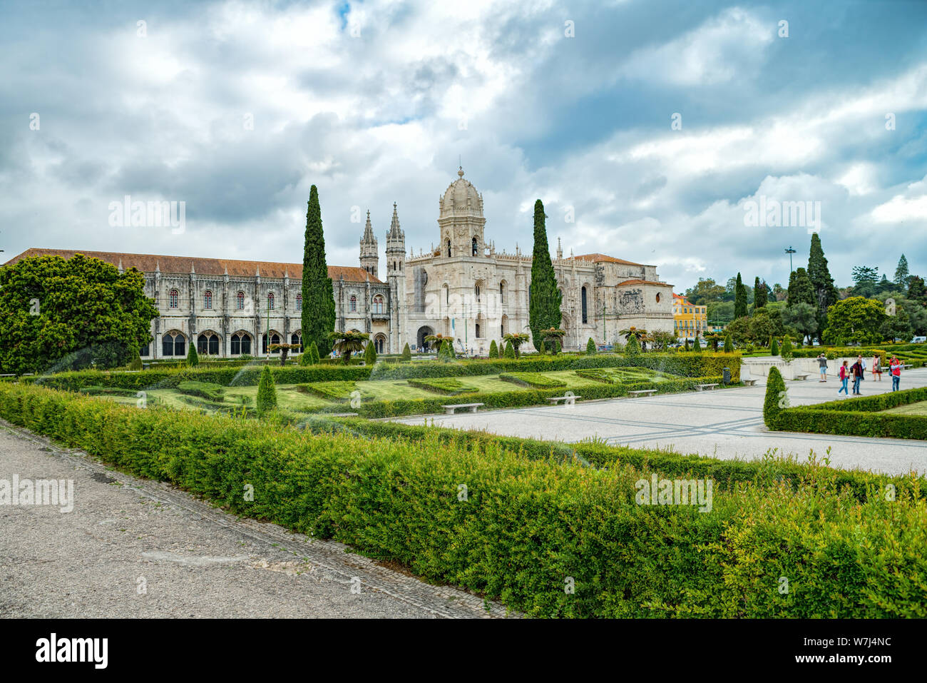 Mosteiro dos Jeronimos in Lisbon, Portugal. The monastery is one of the most prominent examples of the Portuguese Late Gothic Manueline style of archi Stock Photo
