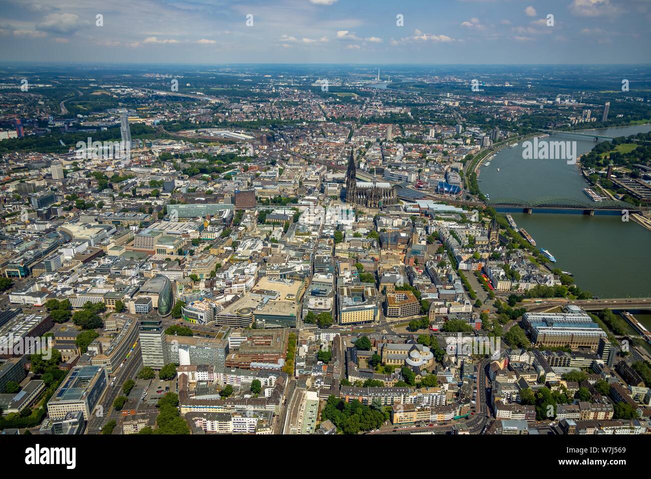Aerial view, city centre on the Rhine with Cologne Cathedral, Cologne, Rhineland, North Rhine-Westphalia, Germany Stock Photo