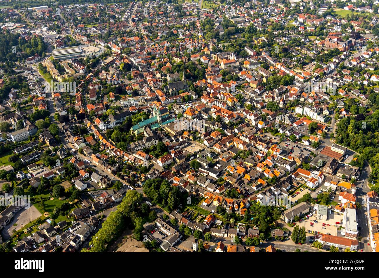 Aerial view, city centre with market place and pilgrimage basilica, Werl, North Rhine-Westphalia, Germany Stock Photo