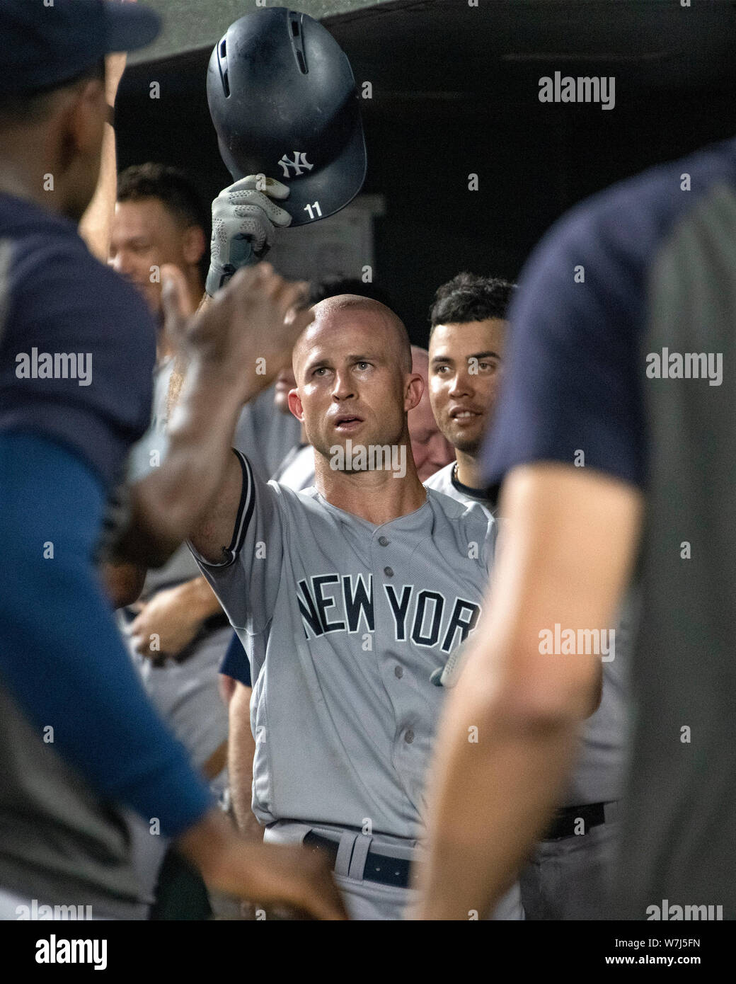 June 2, 2018 - New York Yankees left fielder Brett Gardner (11) swings at  the ball during the New York Yankees vs Baltimore Orioles game at Oriole  Park at Camden Yards in