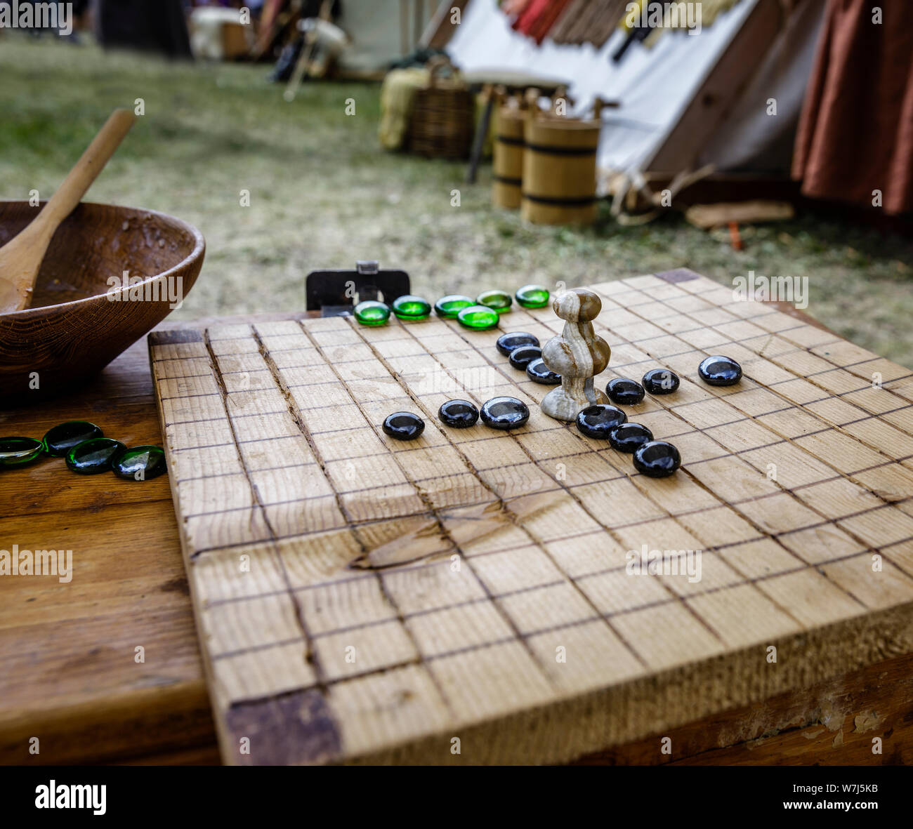 Traditional Viking board game of Hnefatafl, at the Icelandic Festival of Manitoba, Gimli, Manitoba, Canada. Stock Photo