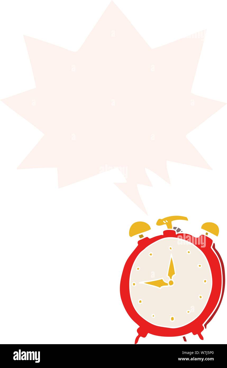 cartoon alarm clock with speech bubble in retro style Stock Vector ...