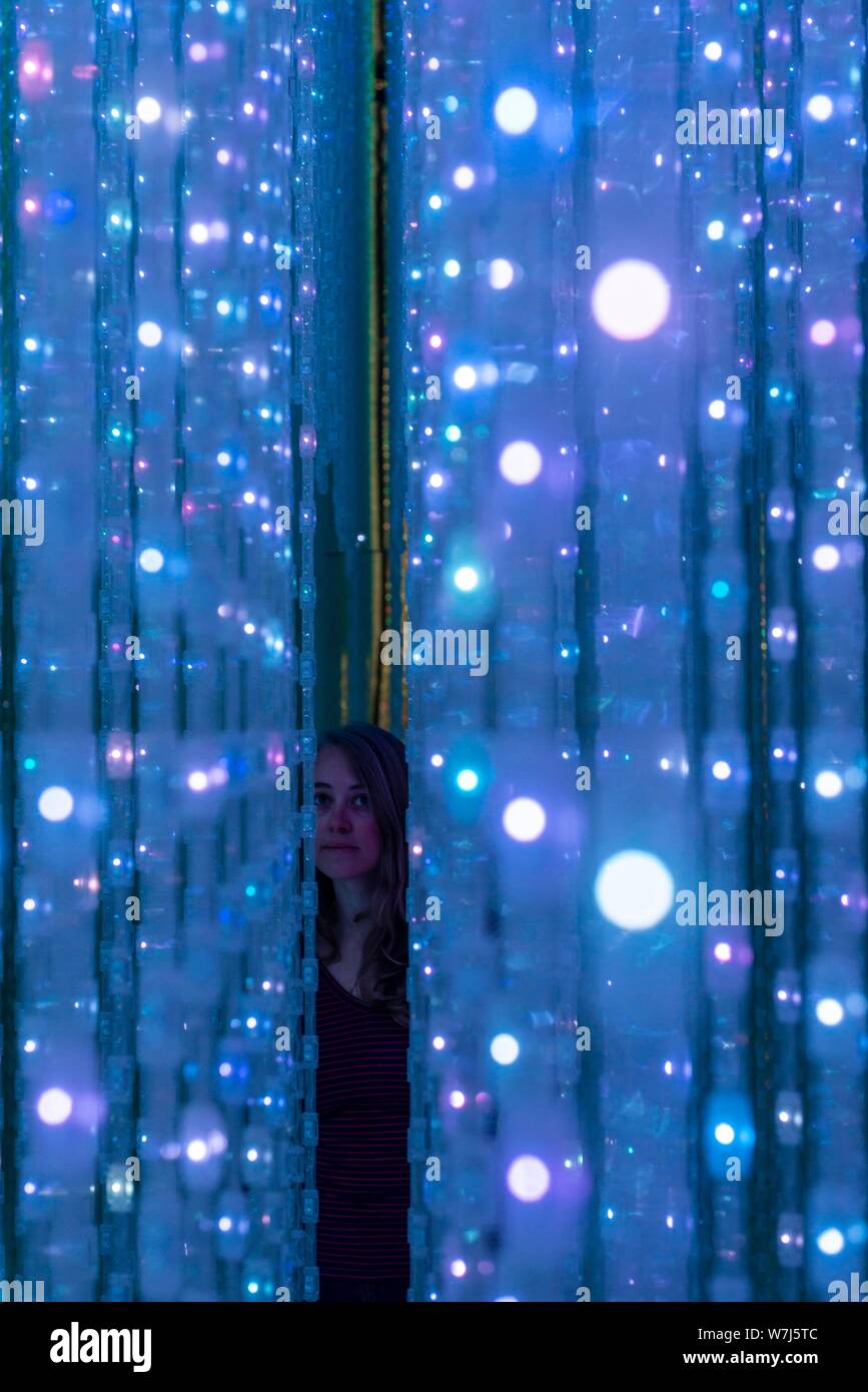 LED installation, visitor at the Digital Art Museum, TeamLab Planets ...