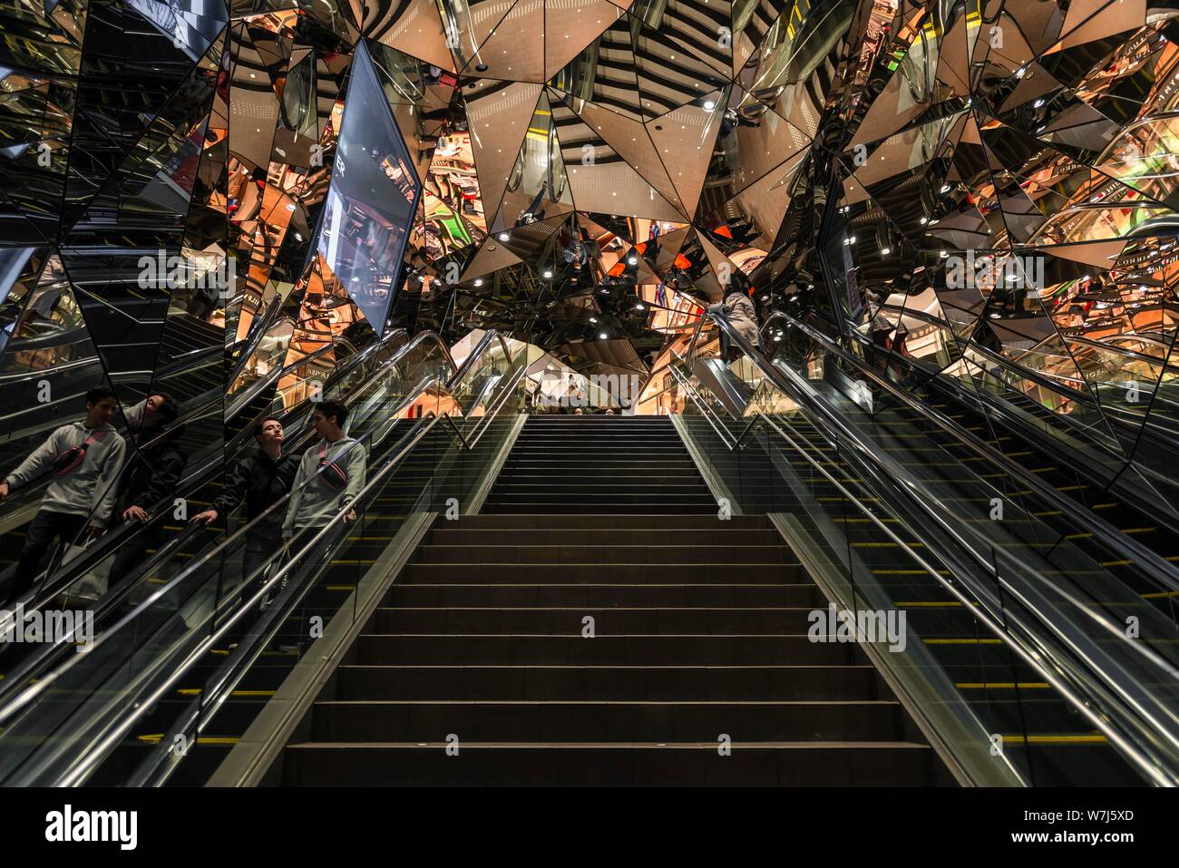 Staircase, entrance to a shopping center with many mirrors, Tokyu Plaza Omotesando Harajuku, modern architecture, Tokyo, Japan Stock Photo