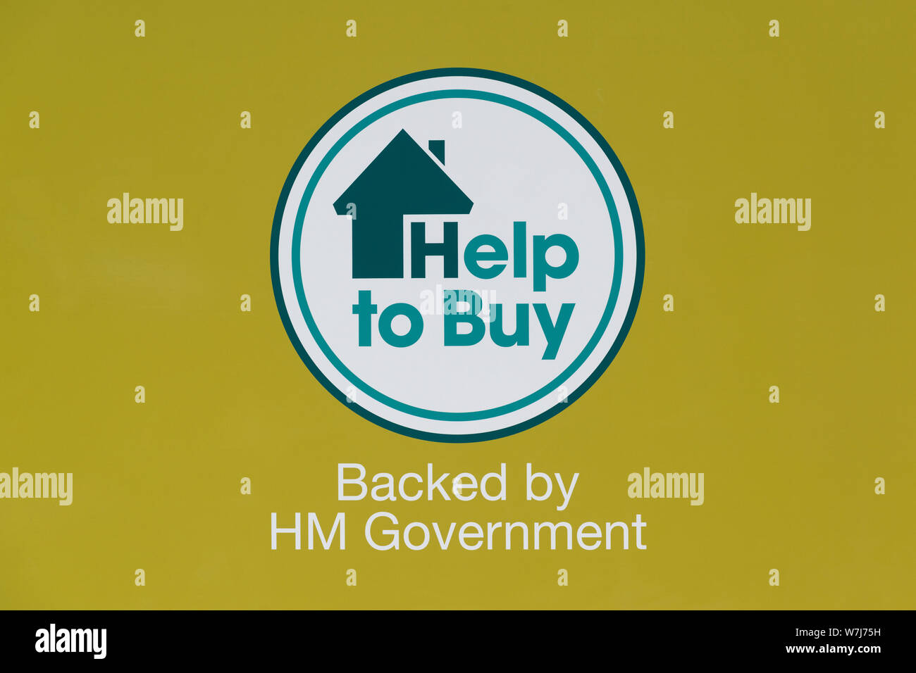 Signage promoting the UK government's Help To Buy scheme located in the vicinity of new build housing developments. Stock Photo