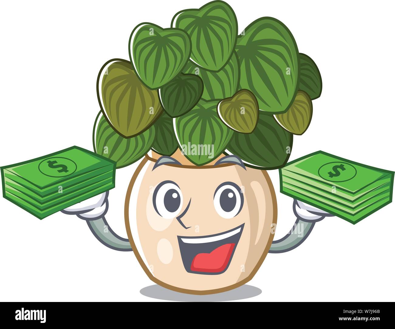 With money bag peperomia spreads on the cartoon stems Stock Vector